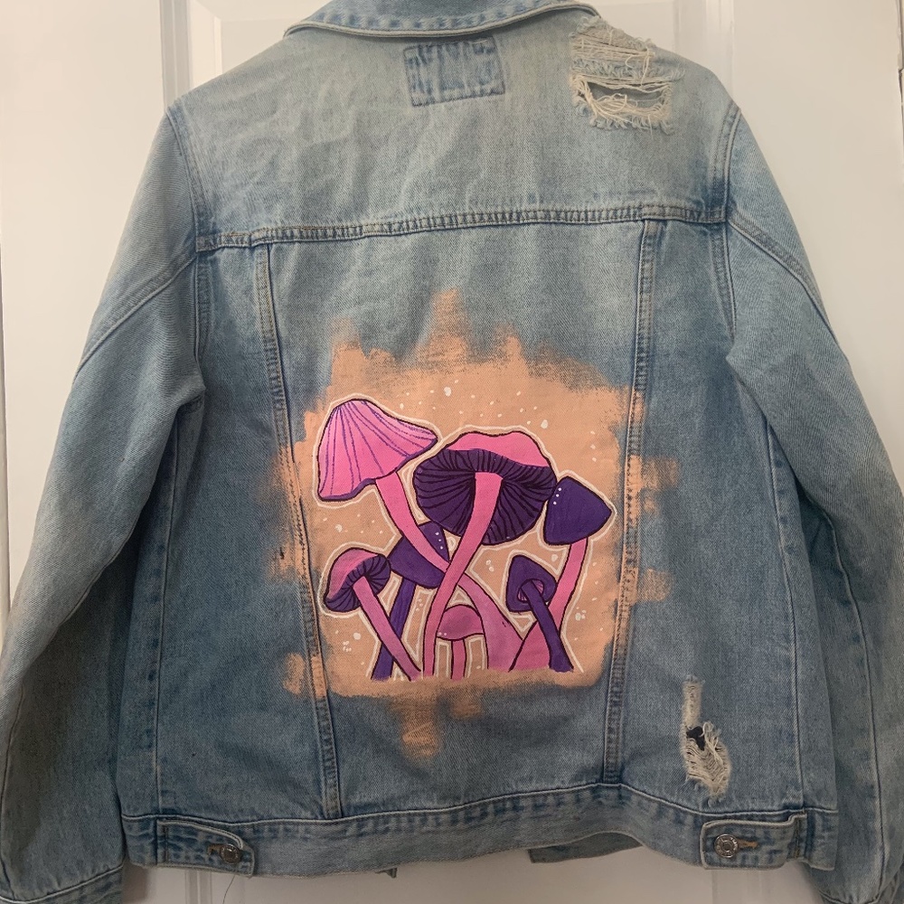 Hand Painted Mushroom Denim Jacket
